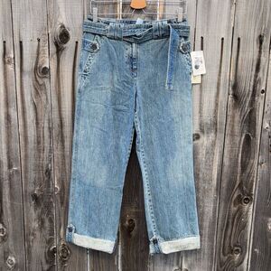 Jones New York Vintage  Medium Wash Belted Waist Cropped Jeans Size 4